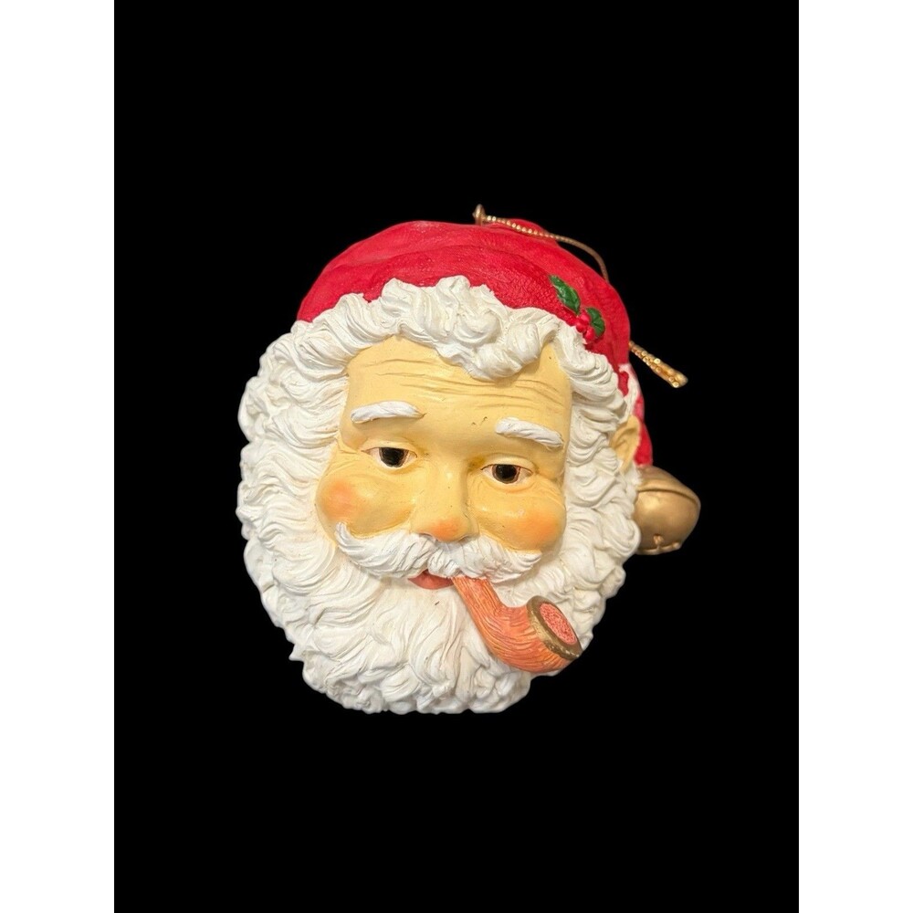 Vtg Hermitage Pottery Santa Claus Head Christmas Ornament Pipe Smoking Santa